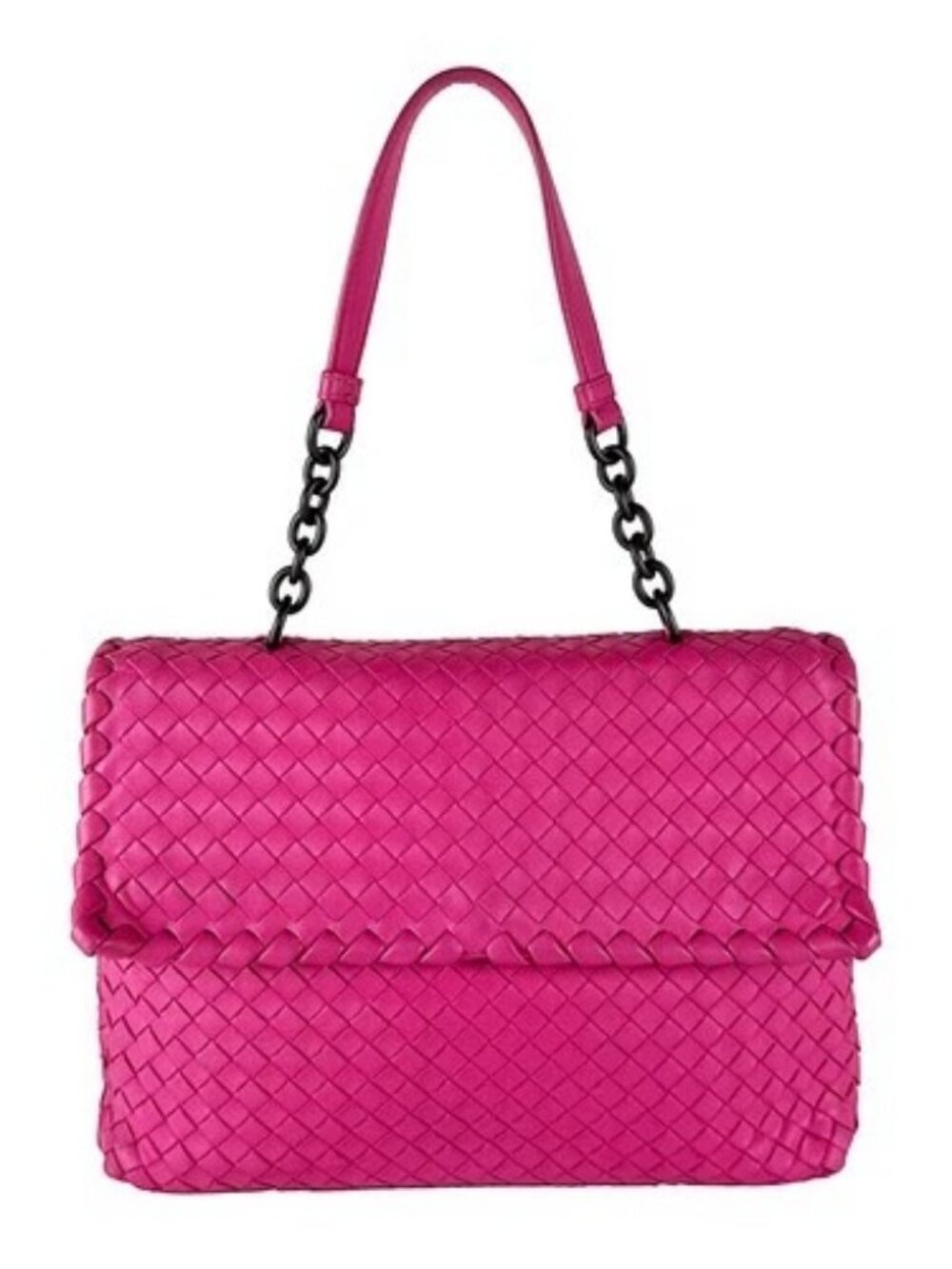 Auth BOTTEGAVENETA Intrecciato Shoulder Bag Pink Leather - z10749